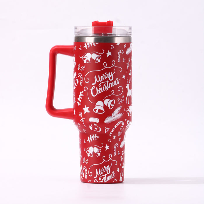 Wholesale Creative Christmas Design 40oz Insulated Car Cup with Handle 304 Stainless Steel Beverage Tumbler MOQ≥2