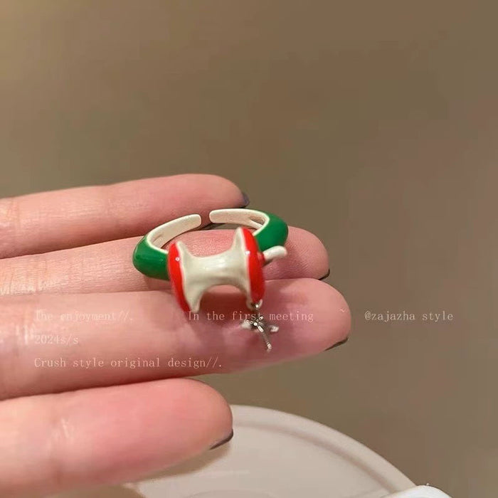 Wholesale Sweet and lovely sliced red and green apple ring, niche design, personalized and versatile ring