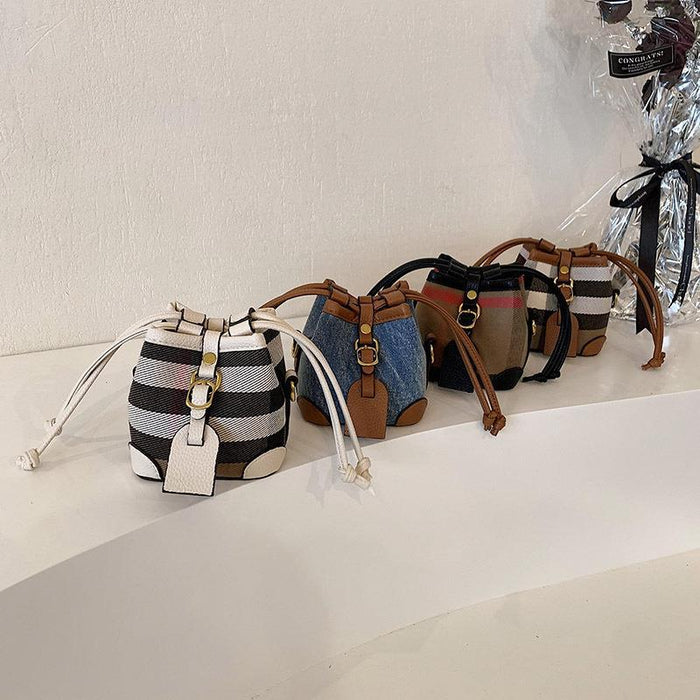 Wholesale Canvas Mini Children's Drawstring Checkered Handbag Crossbody Bag JDC-SD-FuZun001
