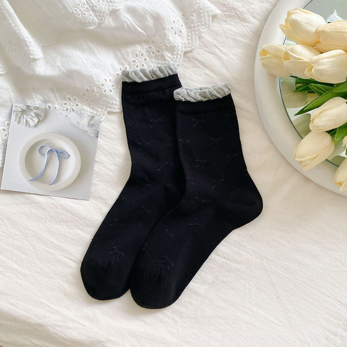 Wholesale Bow shaped mid tube socks, thin mesh, breathable, sweat absorbing, pile socks, long socks