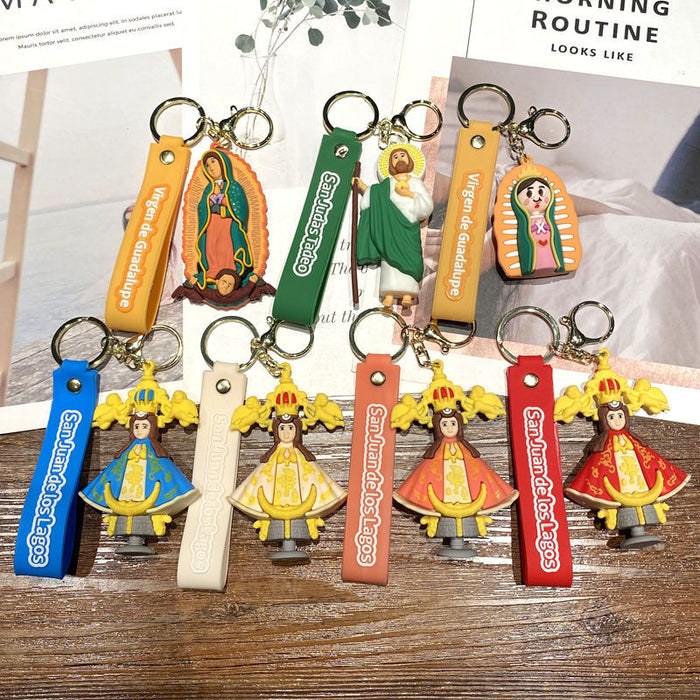 Wholesale Jesus Saint Keychain Pendant PVC Soft Glue Virgin Bag Car Key Chain Jewelry Gift