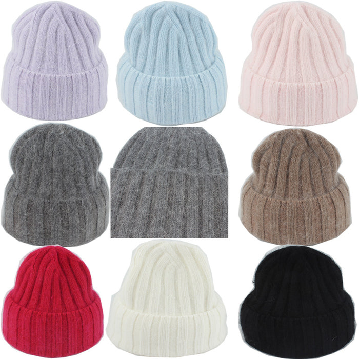 Wholesale Knitted striped rolled edge warm hat without brim