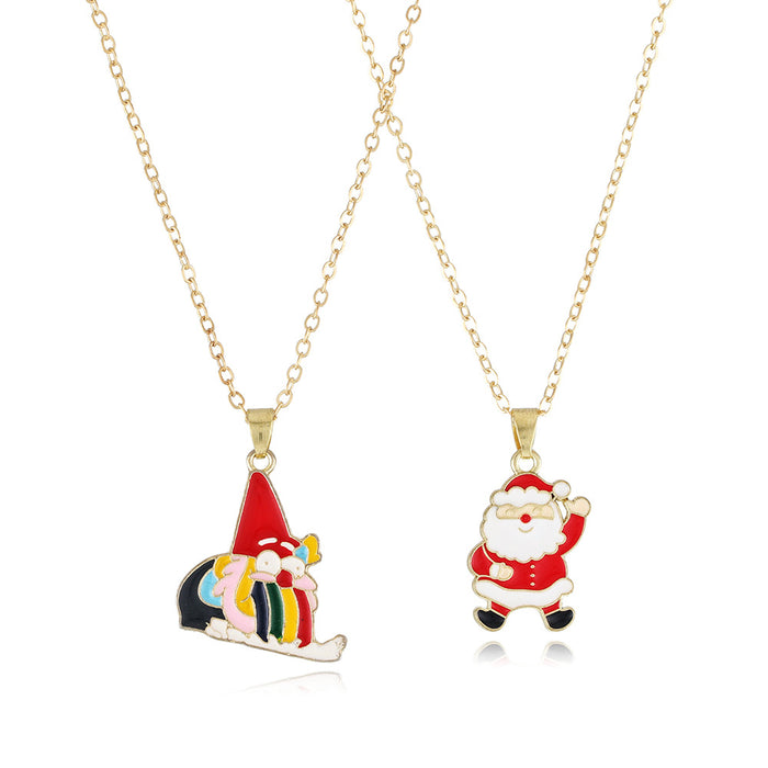 Wholesale Christmas Series Children' s Good Friend Necklace Set Snowman Christmas Tree Pendant Alloy Oil Dropping Cartoon Jewelry