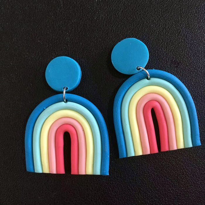 Wholesale U-shaped Rainbow Color Polymer Clay Earrings JDC-ES-TengC002