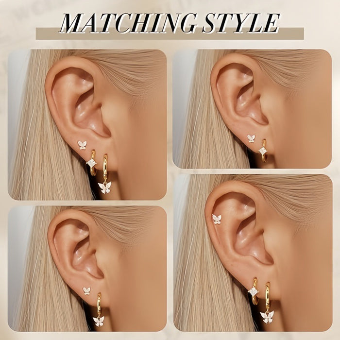 Wholesale Temperament Butterfly Smooth Love Pendant Circle Ear Buckle Earrings Geometric Combination Three Piece Earring Set