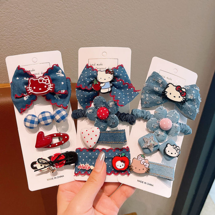 Wholesale Children Denim Polka Dot Bow Hair Clip