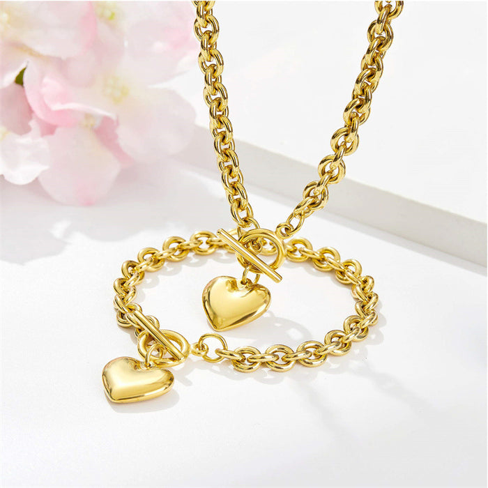 Wholesale Simplified Design Stainless Steel Polished Surface Unisex Heart Pendant Necklace Bracelet OT Buckle