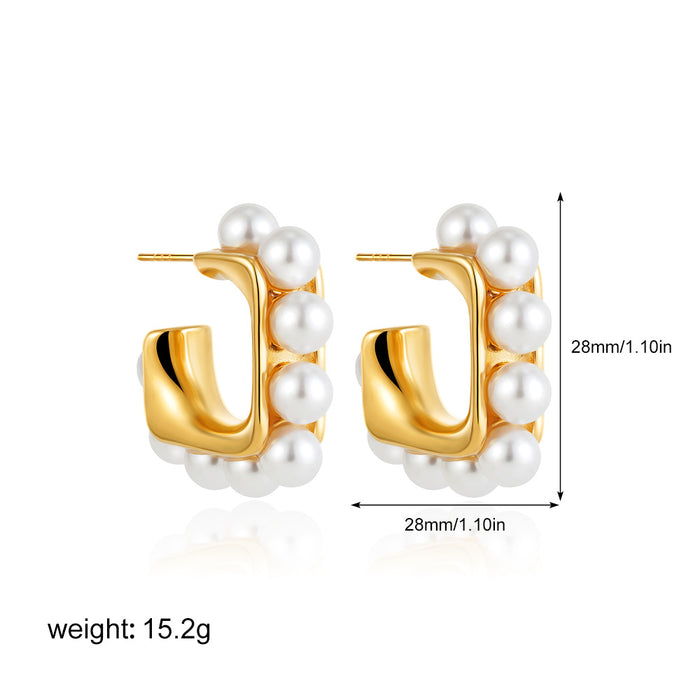 Wholesale Pearl Circle Stainless Steel Gold Plated Earrings