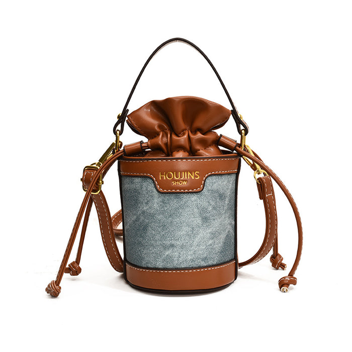 Wholesale Children's bag, contrasting color drawstring bucket bag, new retro crossbody bag for girls