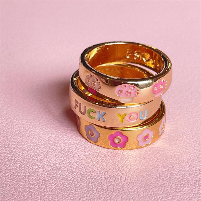 Wholesale Flower Mushroom Letter Oil Drop Rings JDC-RS-Jif002