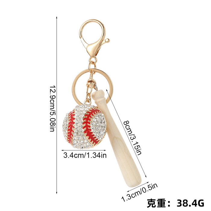 Wholesale Diamond-Inlaid Baseball Bat Keychain Zinc Alloy Car Key Bag Charm Accessory MOQ≥2