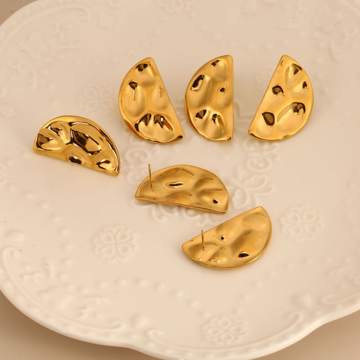 Wholesale New minimalist stainless steel hammer pattern earrings with semi-circular design and irregular high-end earrings