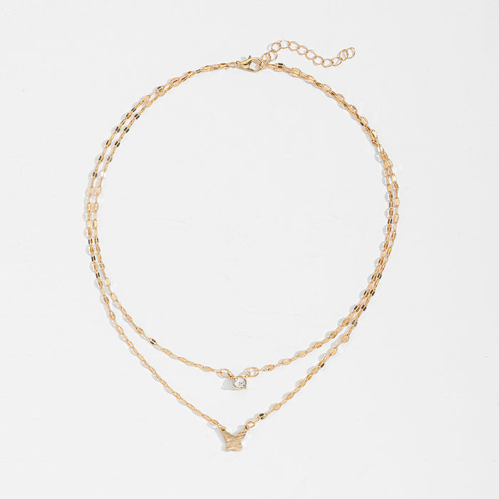 Wholesale Small niche minimalist butterfly necklace, double layered, high-end, light luxury, diamond studded collarbone chain, sweater chain for women