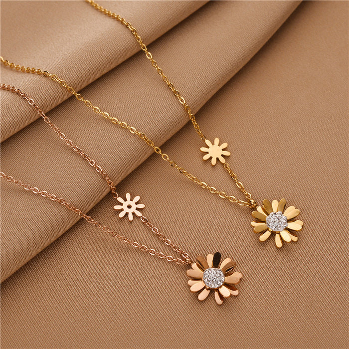 Wholesale titanium steel daisy flower simple temperament necklace JDC-NE-Kucai016