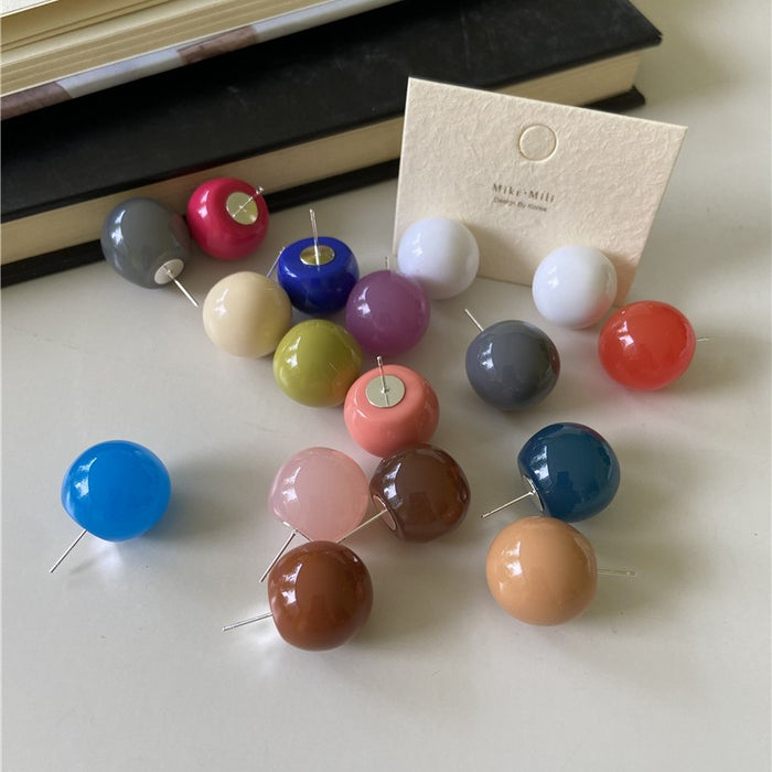 Wholesale New Colored Candy Ball Earrings Silver Needle Temperament Round Earrings Earrings