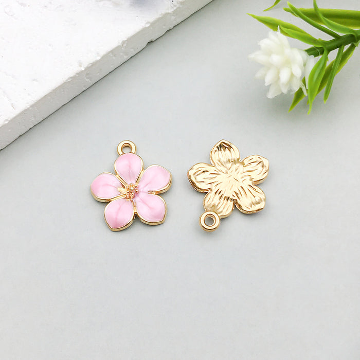 Wholesale Pink oil-sprinkled alloy simulated cherry blossom and  DIY pendant