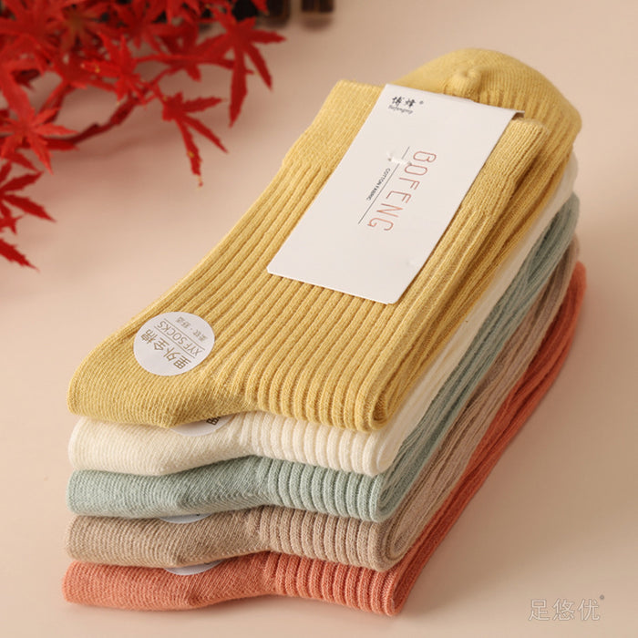 Wholesale Socks made of pure cotton, versatile in the middle tube, double needle long socks, thick socks, simple and solid color