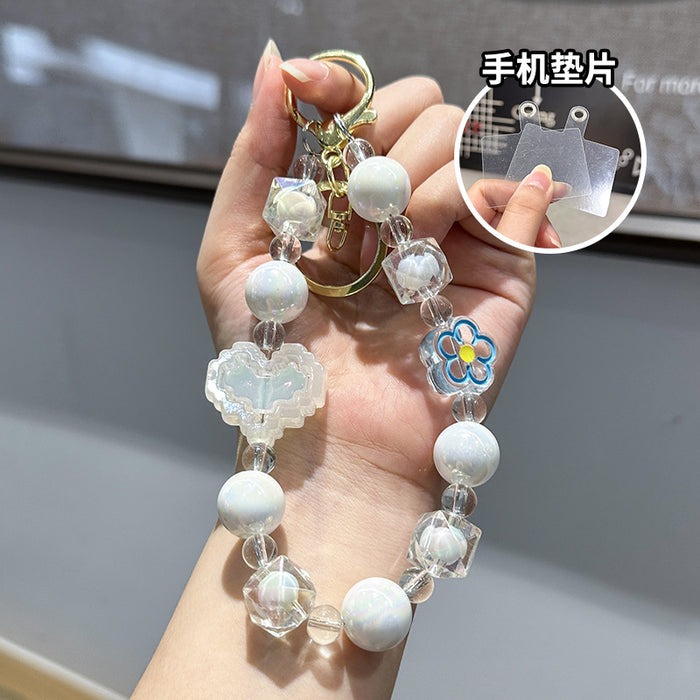Wholesale Creative and Cute Love Bead Chain Keychain Colorful Bead Chain Phone Chain Pendant Wrist Anti Loss Pendant