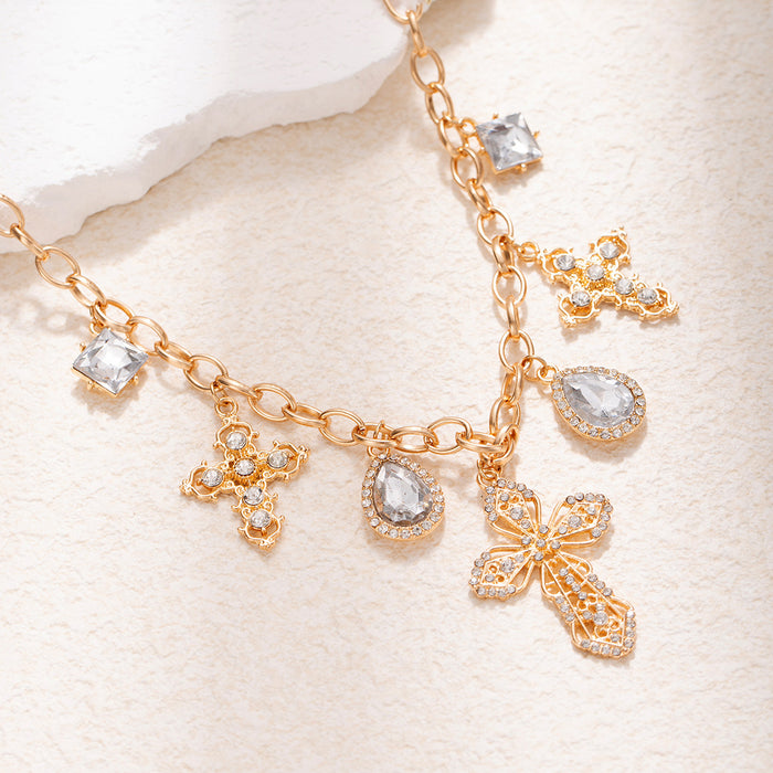 Wholesale Jewelry necklace pendant with exaggerated design and diamond studded large water droplet necklace jewelry