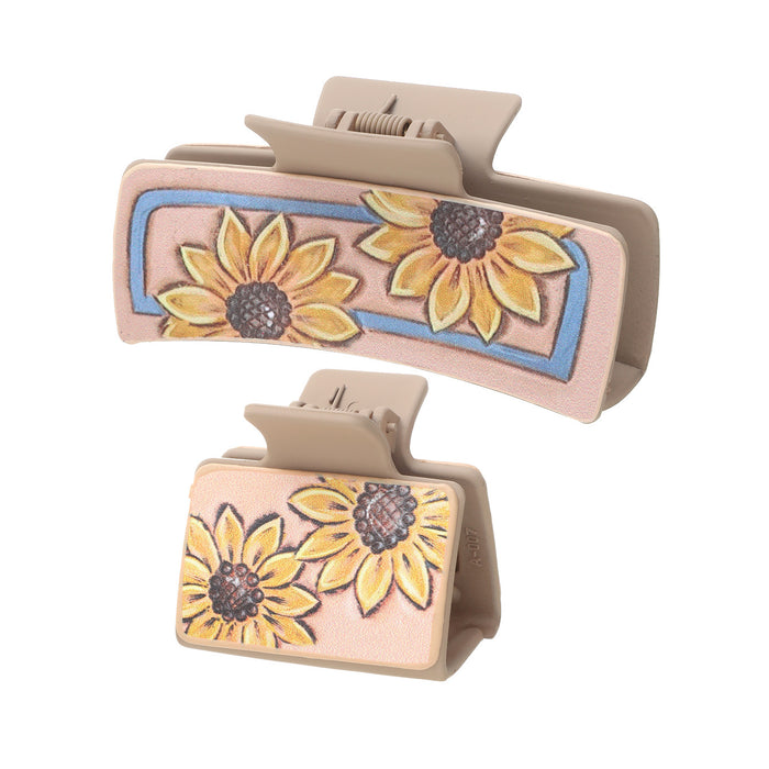 Wholesale Western Style Sunflower Cactus Leather Hairpin Combination suit Shark Clip Women' s Grab