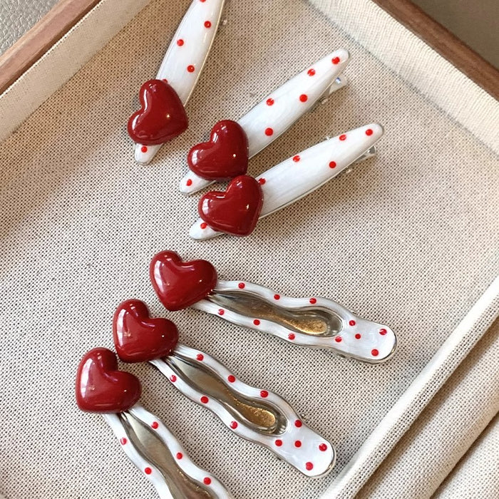 Wholesale Red Polka Dot Heart Hairpin for Women Side Hair Clip Hairpin Hair Accessories