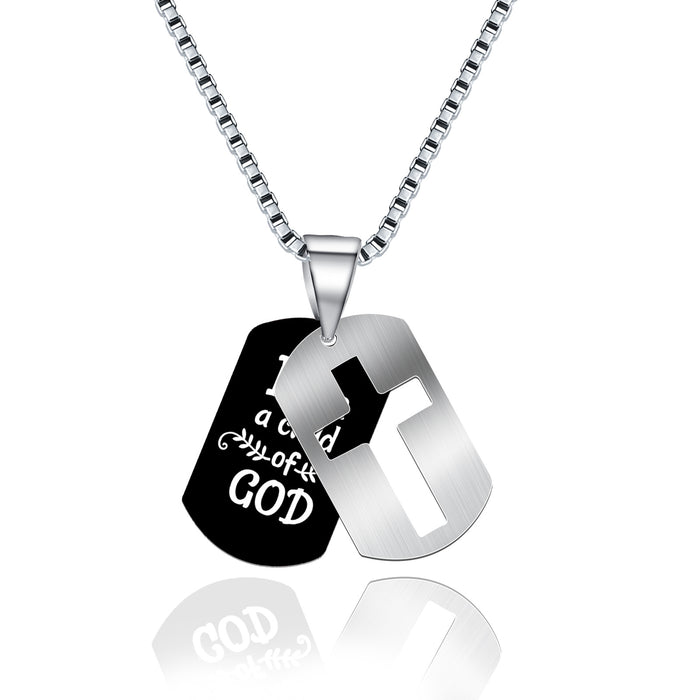 Wholesale Men's necklace stainless steel military brand hollow cross pendant stainless steel engraved necklace