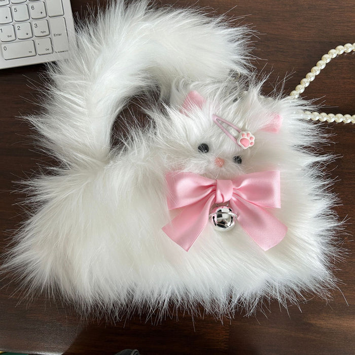 Wholesale Cute girl plush bow cat crossbody plush small bag