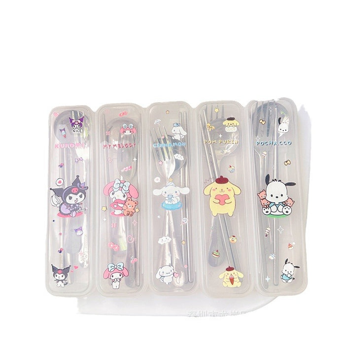 Wholesale stainless steel tableware 3-piece set  spoon Fork chopsticks suit PC dog student portable tableware