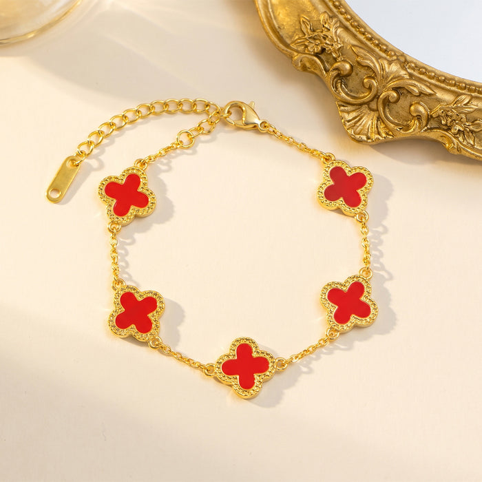 Wholesale Four-Leaf Clover Titanium Steel Bracelet with Diamond Accents Fashion Jewelry Accessory MOQ≥2