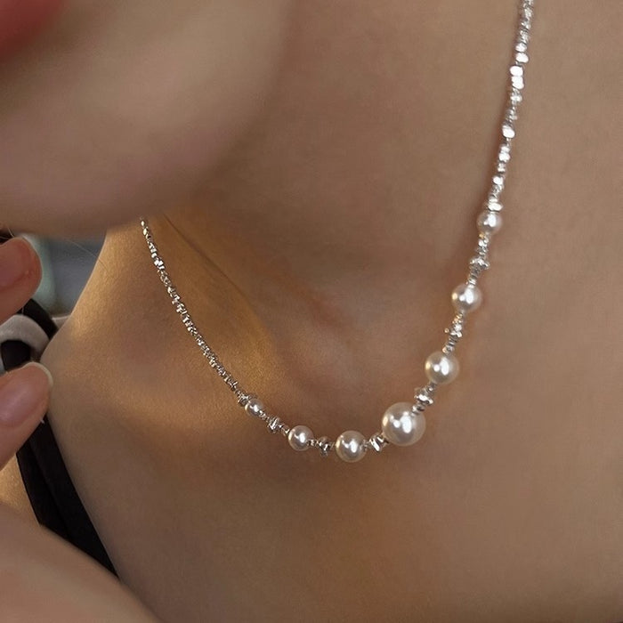 Wholesale Pure silver pearl necklace, women's collarbone chain, high-end and niche