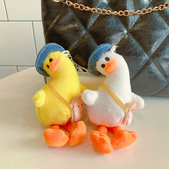 Wholesale Cute plush crooked backpack duck key chain ornaments Doll cartoon keychain pendant schoolbag
