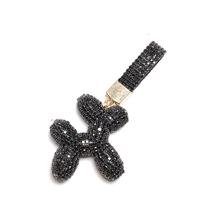 Wholesale Diamond-encrusted Leather Rope Cute Balloon Puppy Diamond-encrusted Car Keychain Pendant Doll Pendant Accessories