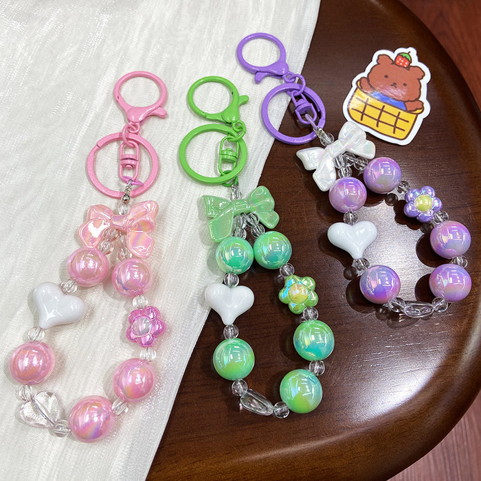 Wholesale White Metal Heart Beaded Keychain - Cute Bag Charm Decorative MOQ≥2
