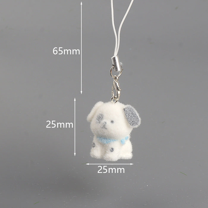 Wholesale 3D Flocked Resin Dog Pendant Mini Doll Phone Charm DIY Keychain