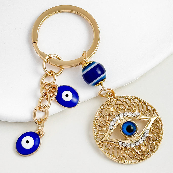 Wholesale Brilliant Diamond Blue Eyes Devil' s Eye Tassel Keychain Accessories Bag Pendant