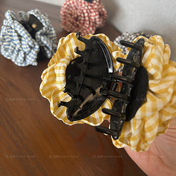 Wholesale Popular Ins Plaid Flower Clip New Fresh Back of Head Simple Shark Clip 2025 Summer New Headwear