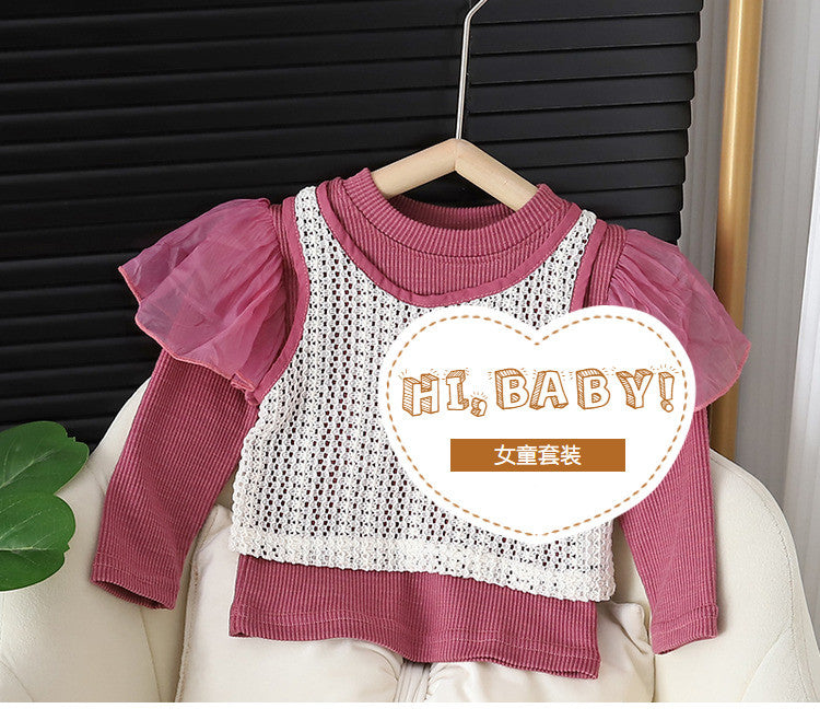 Wholesale Children's Clothing Girls Autumn Clothes Puff Sleeve Round Neck JDC-CTS-MianY046