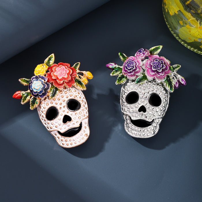 Wholesale Zinc Alloy Skull Brooch Spooky  Fashion Pin Gold Tone Party Accessory