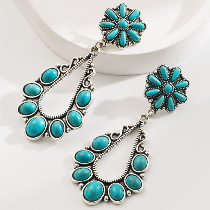 Wholesale Vintage turquoise teardrop cross statement earrings