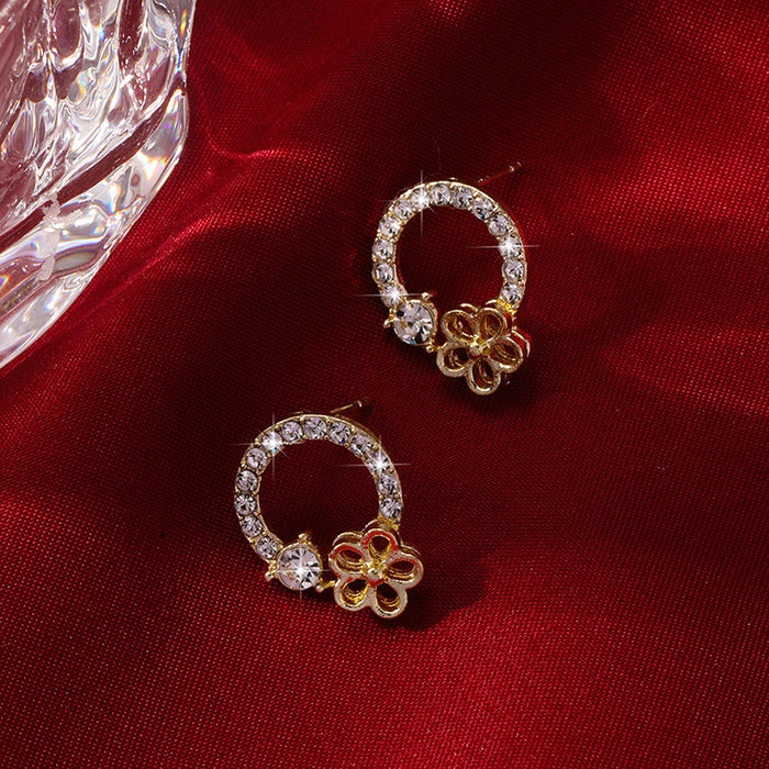 Wholesale Pearl rose earrings with elegant geometric circles and minimalist design