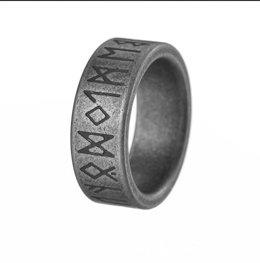 Wholesale Lunfu Writer's Alphabet Retro Titanium Steel Rings JDC-RS-Aitong001