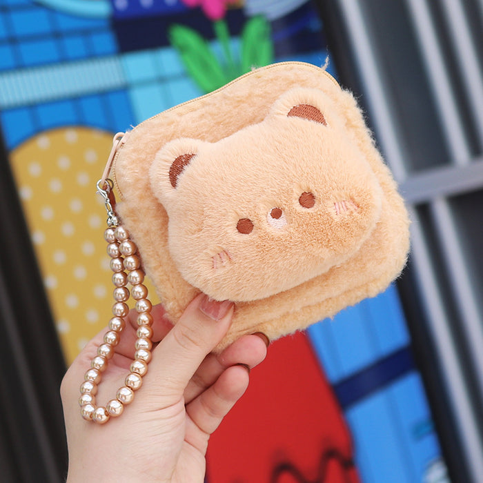 Wholesale Plush Animal Coin Purse With Bead Chain Cute Cartoon Large Capacity Pouch Stylish Everyday Bag For Women