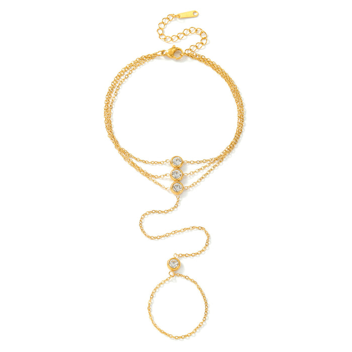 Wholesale 2pcs Sparkling Rhinestone Titanium Steel Hand-Back &  Finger Chain Jewelry