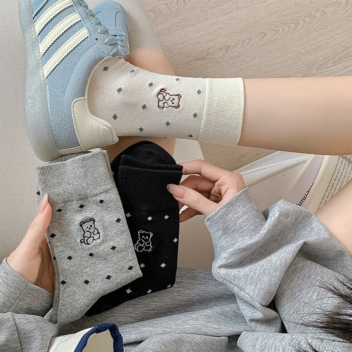 Wholesale Cute cartoon embroidered mid tube socks, trendy and versatile for wearing outside