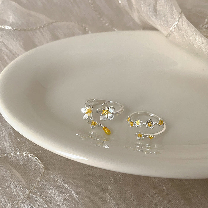 Wholesale Three dimensional flower ring silver retro exaggerated opening ring