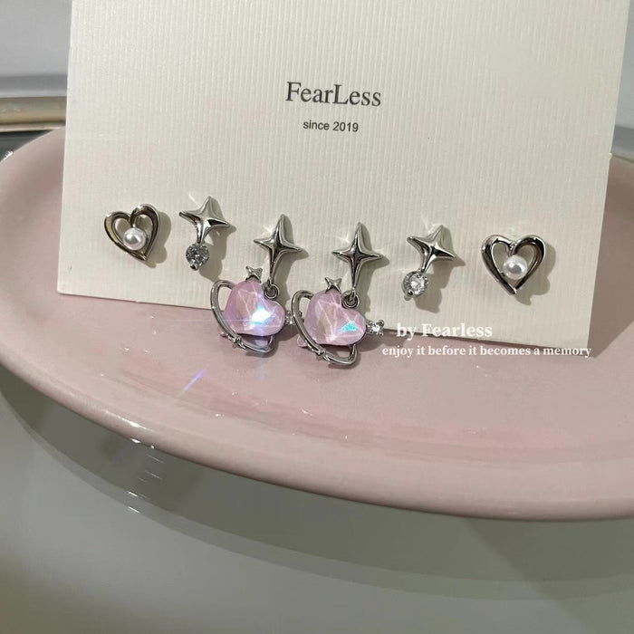 Wholesale Small niche design heart star shaped six piece earring set