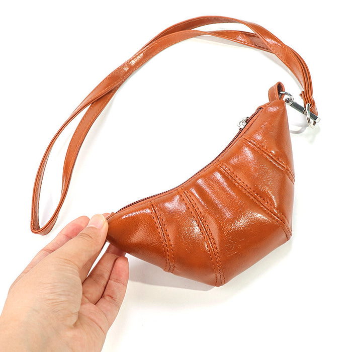Wholesale Halterneck croissant cute earphones small bag dumpling bag PU leather with lanyard