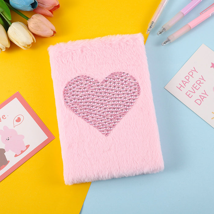 Wholesale Diamond heart plush notebook student note plush notepad stationery gift souvenir