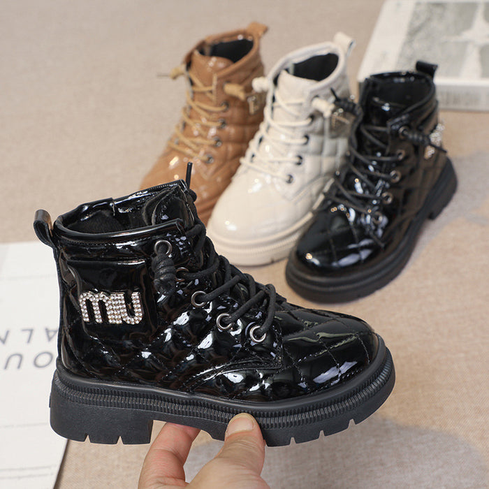 Wholesale A Pair/ Children's Fashionable and Personalized Black Leather Mid-term Martin Boots JDC-KS-SB006