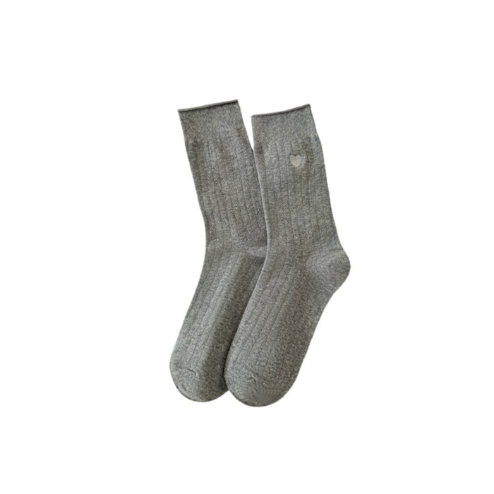 Wholesale Socks with rolled edges, embroidered hearts, simple vertical stripes, versatile stacking socks